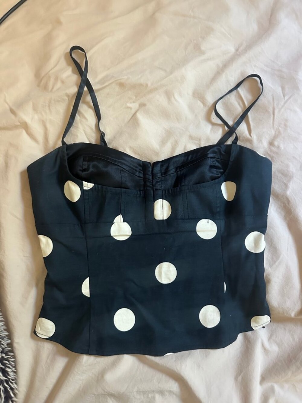 Reformation Victoria Top - Black Cream Polka Dot Cami, Smocked Back, Size 0